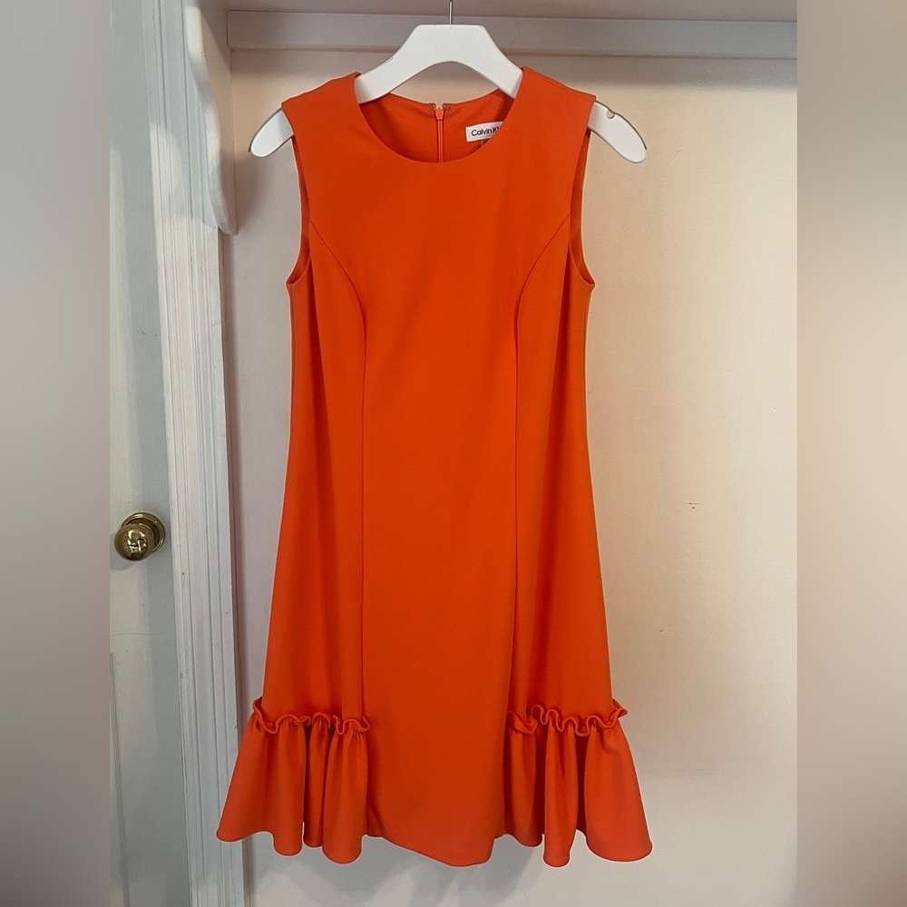 Final PRICE WORN ONCE Calvin Klein Vibrant Orange Mini Dress